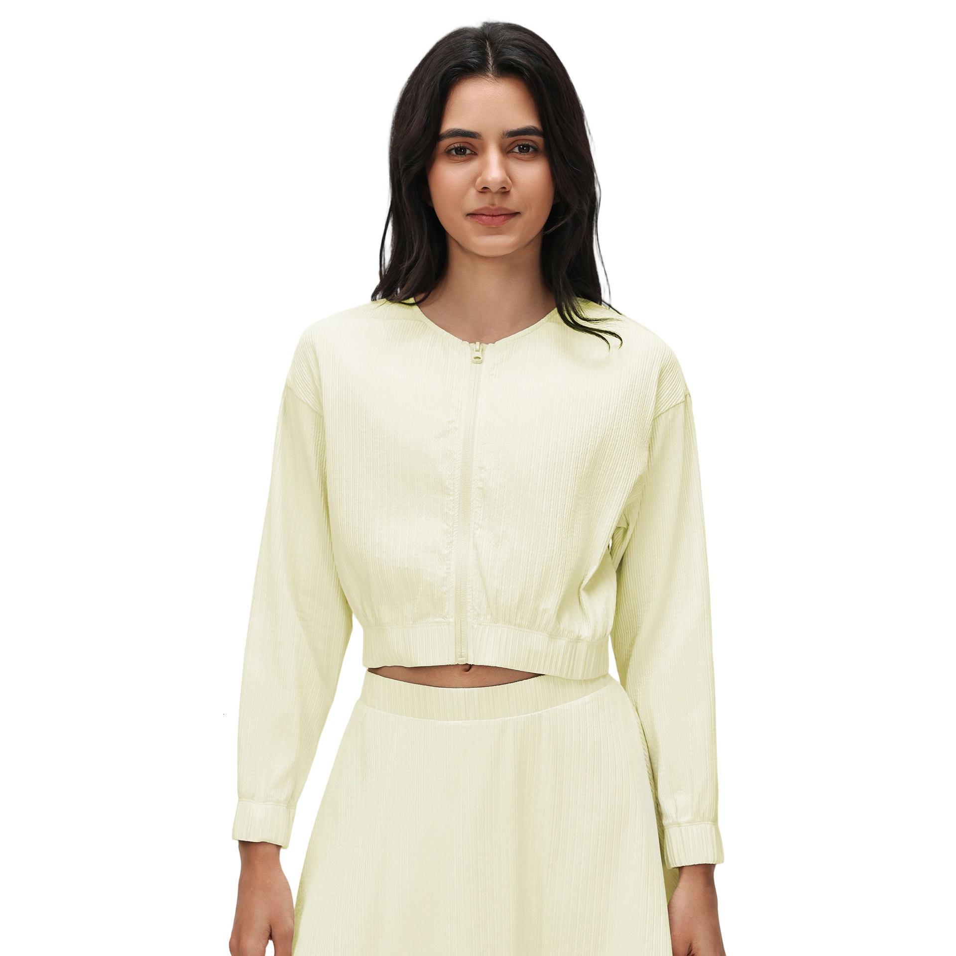 Short Zipper Thin Jacket for Women, Loose Fit, Slimming Long Sleeve Cardigan, Commuting Casual Versatile Sports Top D26022