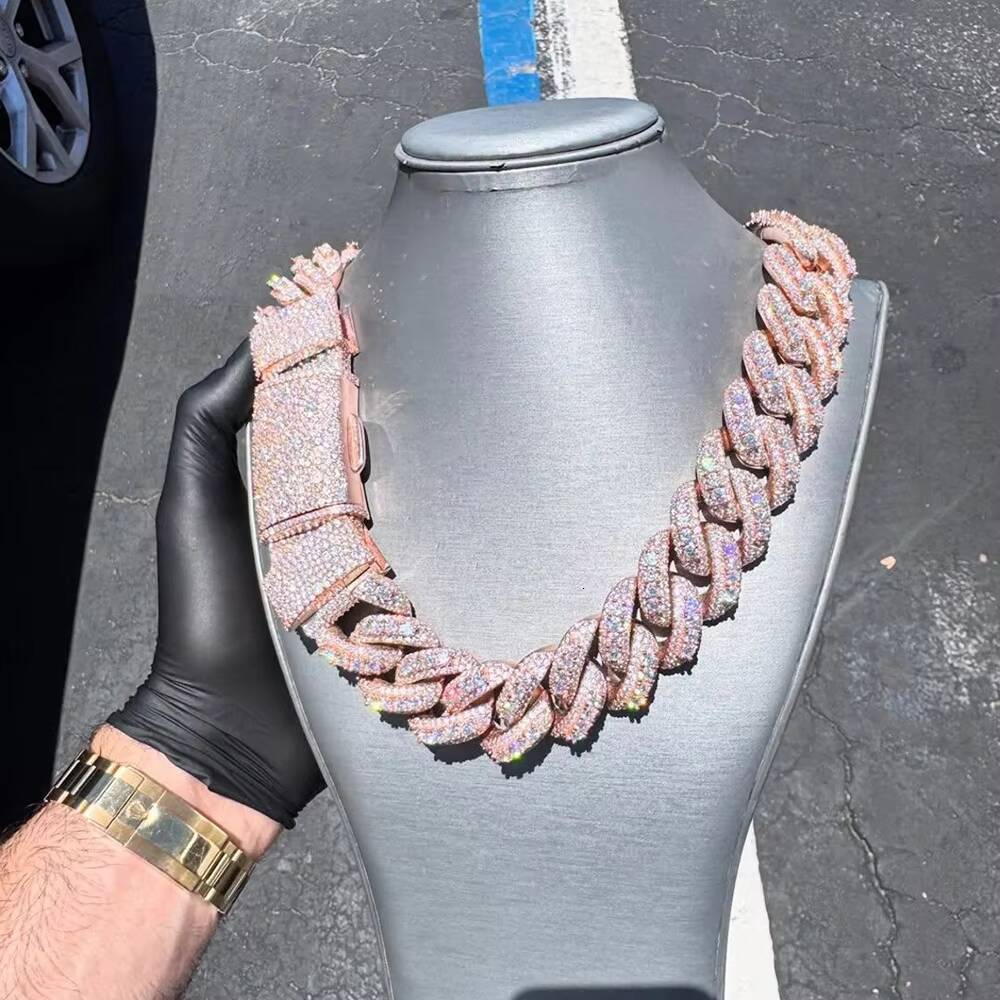 22mm Real VVS Moissanite Mosaic Cuban Link Chain 925 Silver VVS Diamond Chain BustDown Necklace Rapper Miami Hip Hop Jewelry