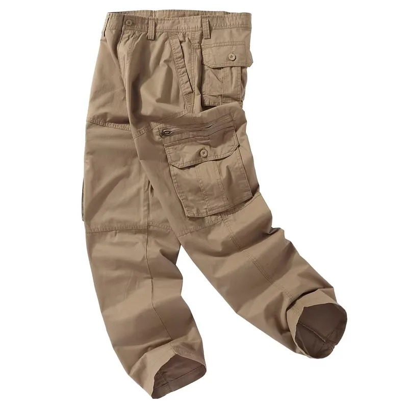 2026 Cotton Casual Pants Men Solid Color Straight Multi Pocket Cargo Pants Mens Fashion Breathable Safari Style Sports Trousers 260305