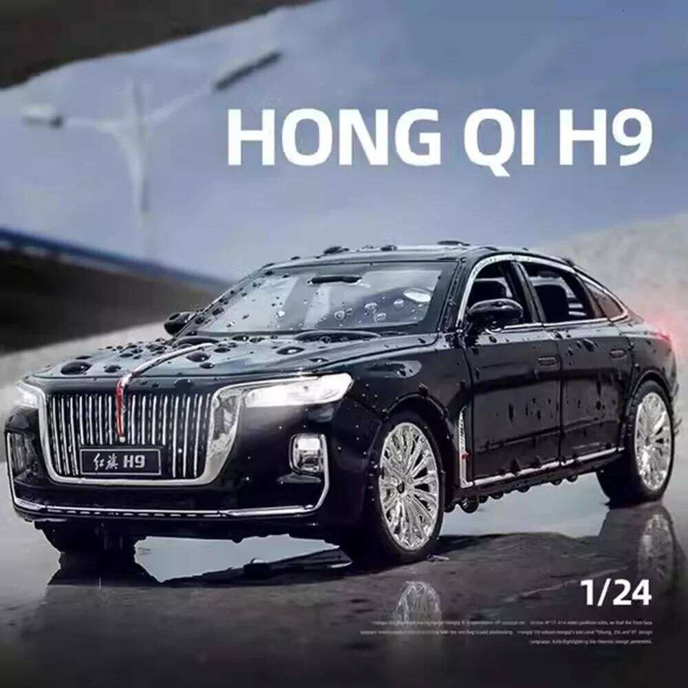 1:24 HONGQI H9 L5 Alloy Model Diecast Car Toy Sound Light Pull Back Door Opened Front Wheel Steering Vehice Collectible Ornament Z260306