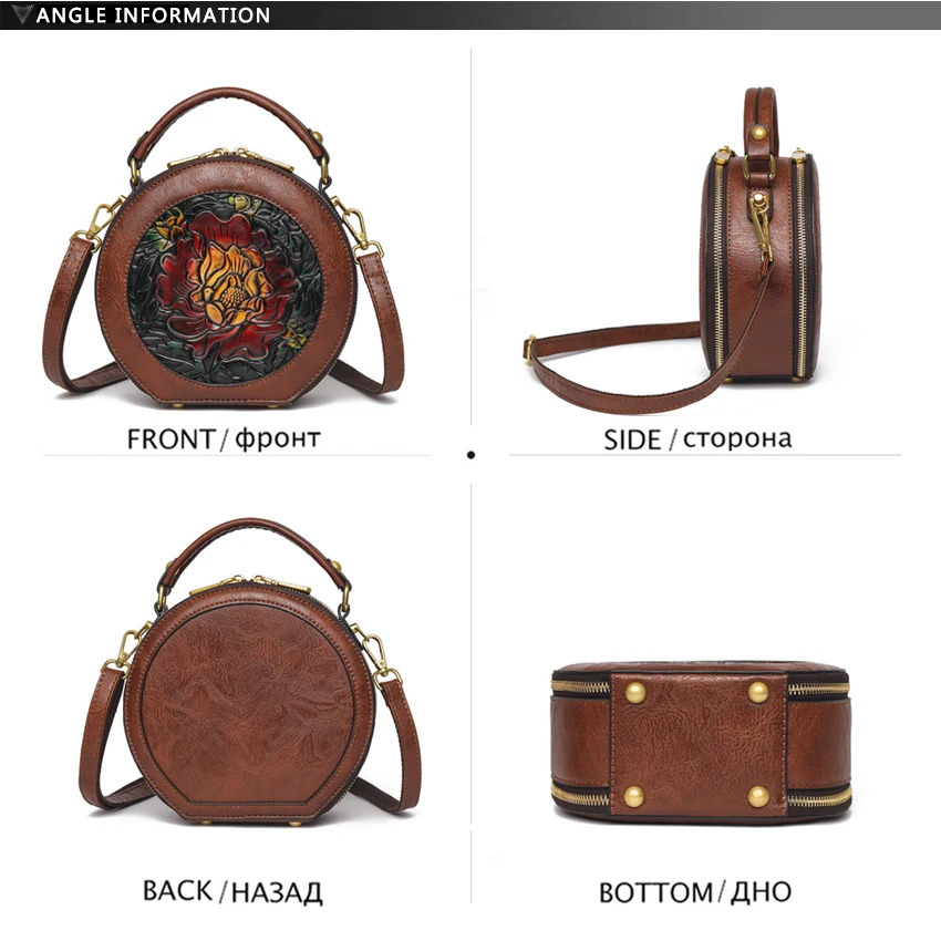 Vintage Handbag Women Shoulder Bag ious Round Highquality Gift Embossed Printed Crossbody Purse for 260307