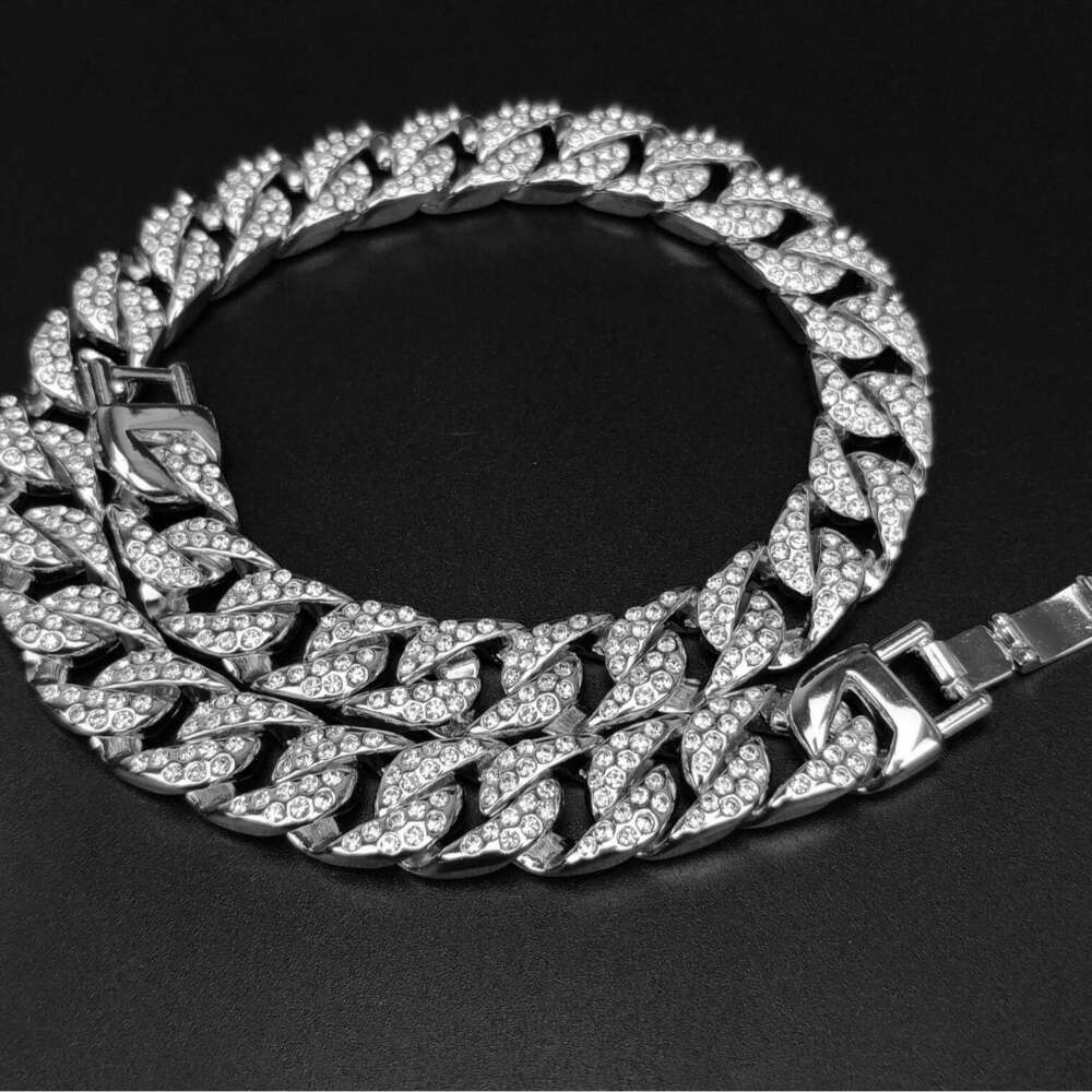 High-quality European and American original Cuban chain, trendy brand, full of diamonds, 15MM thick, exaggerated hip-hop necklace