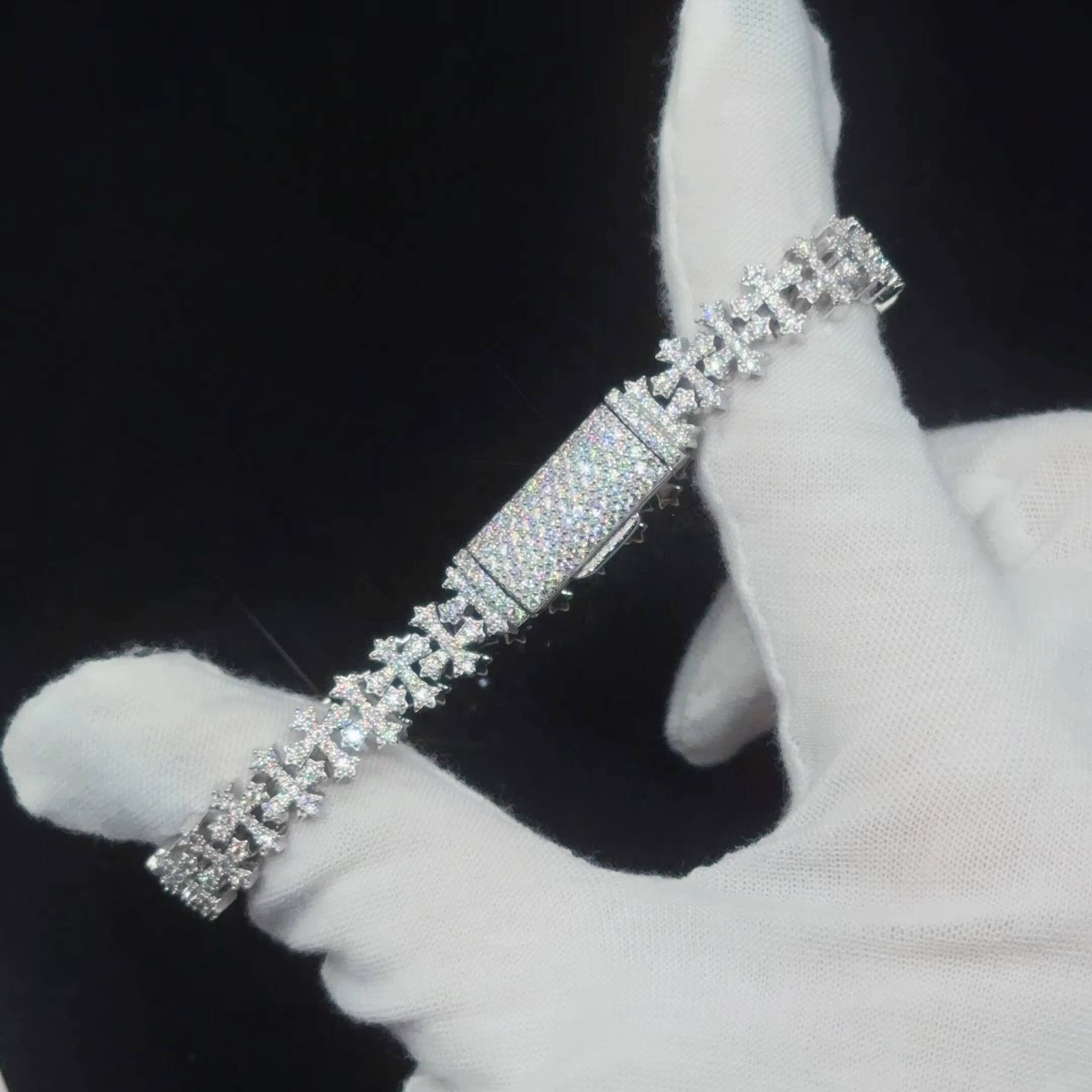 Instock Mini Cross Cuban Link Chain Bracelet Hip Hop Jewelry Iced Out Men Women Moissanite Bracelet 925 Silver Bracelet