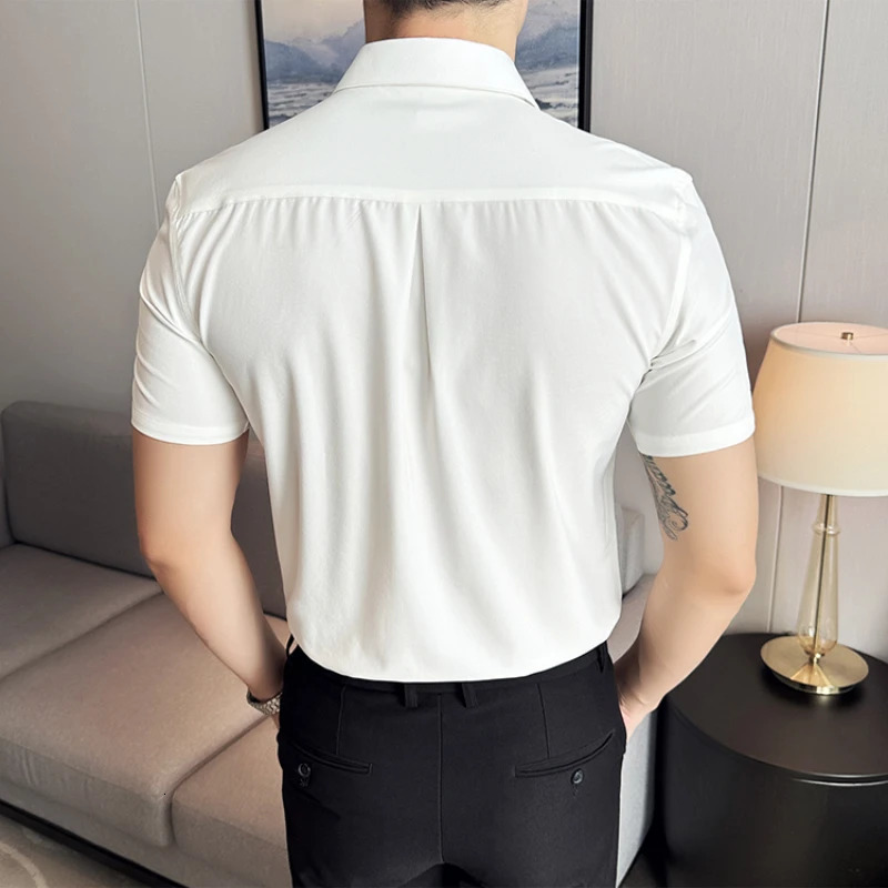 High Quality Summer Thin Stretchy Short-Sleeved Shirt for Mens Business and Casual Wear Hidden Button Placket M-4XL 260304