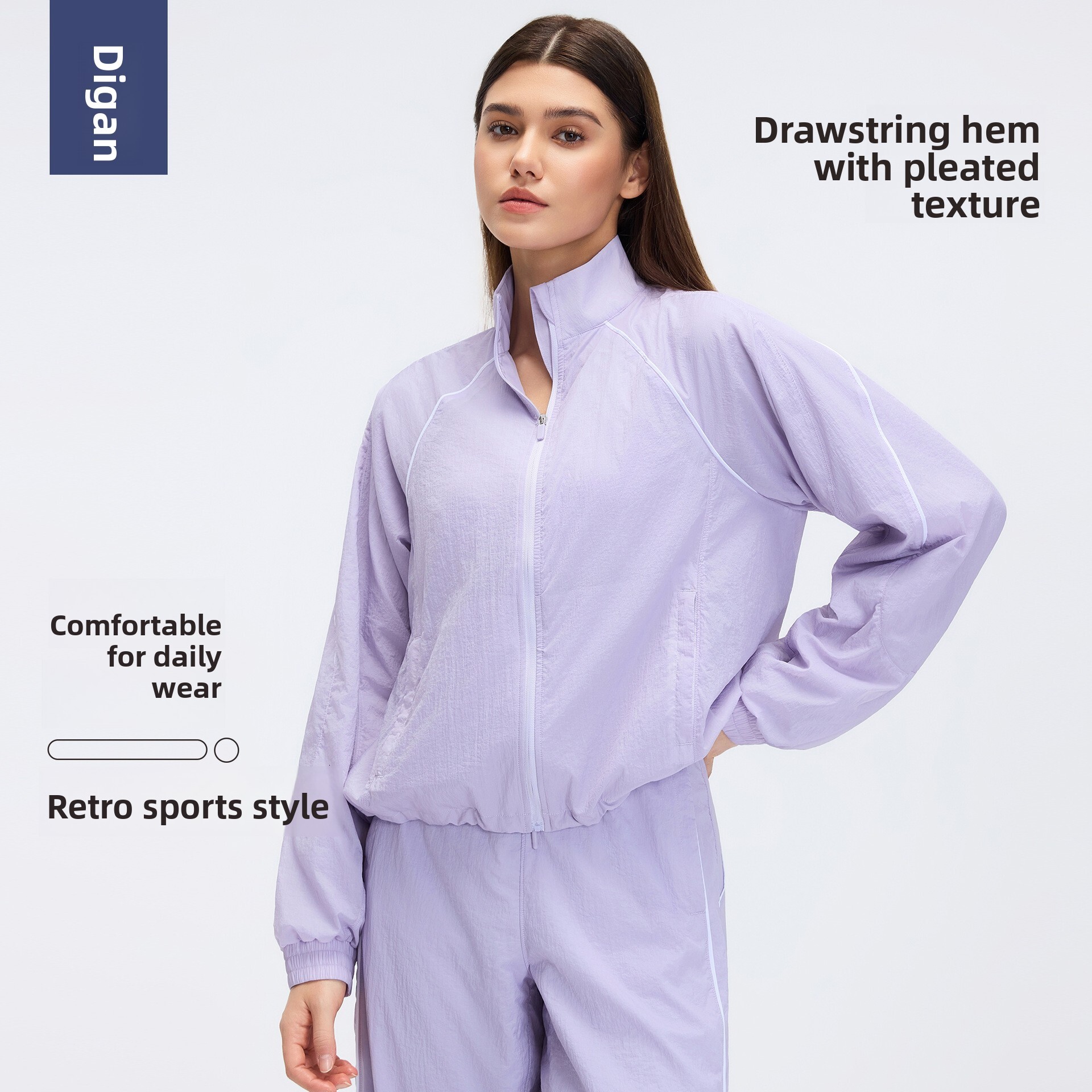 Windproof Stand Collar Long Sleeve Jacket for Women Loose Casual Short Coat Outdoor Cycling Sports Windbreaker