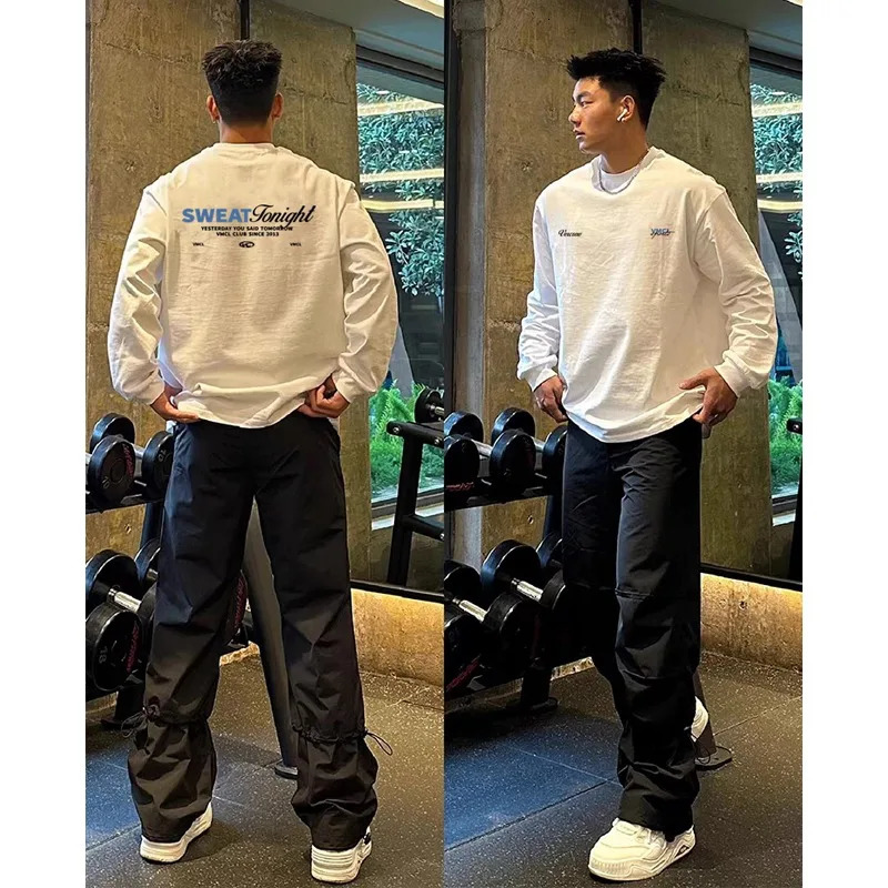 100 Cotton High quality Tshirt Men Autumn Ventilate ONeck Long sleeves Sports Gym Loose Y2k Top clothing 260302