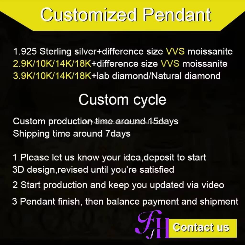Factory Custom Hiphop Flawless VVS Moissanite Round Brilliant Cut Solid Gold/Silver Iced Charms Pendants