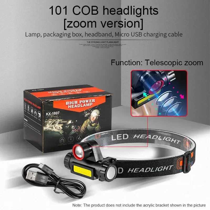 COB LED Headlamp Torch Rechargeable Headwear Flashlight Outdoor Waterproof Camping Fishing Mining Lantern Headlight With Magnet H260307