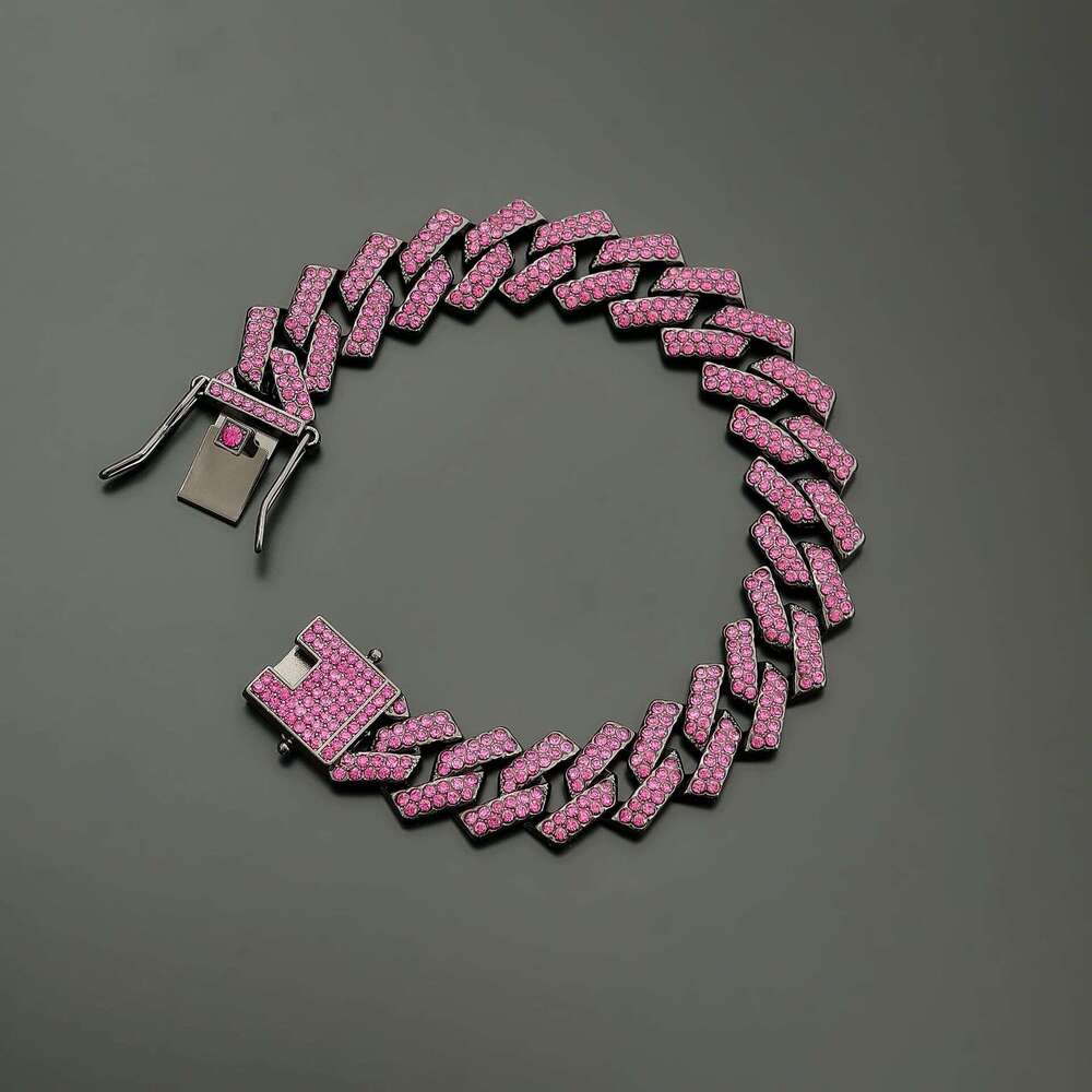 European American heavy-duty full-diamond Cuban chain in gunmetal black and purple, high-quality diamond-studded men's rap hip-hop chunky necklac