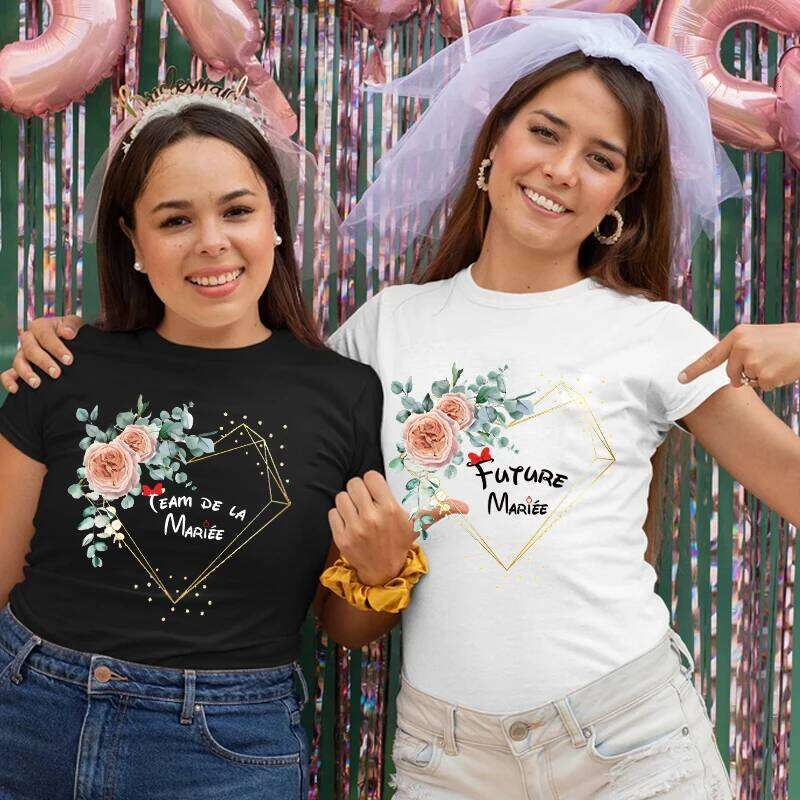 French Girls Bachelorette EVJF Party Tops Team Future Bride T-Shirt Short Sleeved Fashion Flower Crown Tees Bridal Wedding Shirt XJ260306 XJ260306
