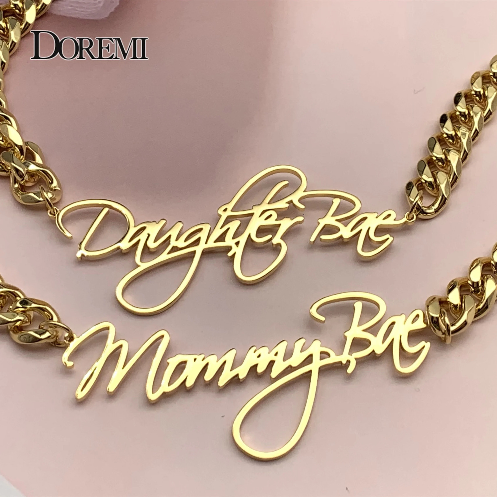 DOREMI 8mm Cuban Custom Name Pendant Personalized Necklace Thick Chain Customized Cursive Nameplate Necklaces Women Gift 260302