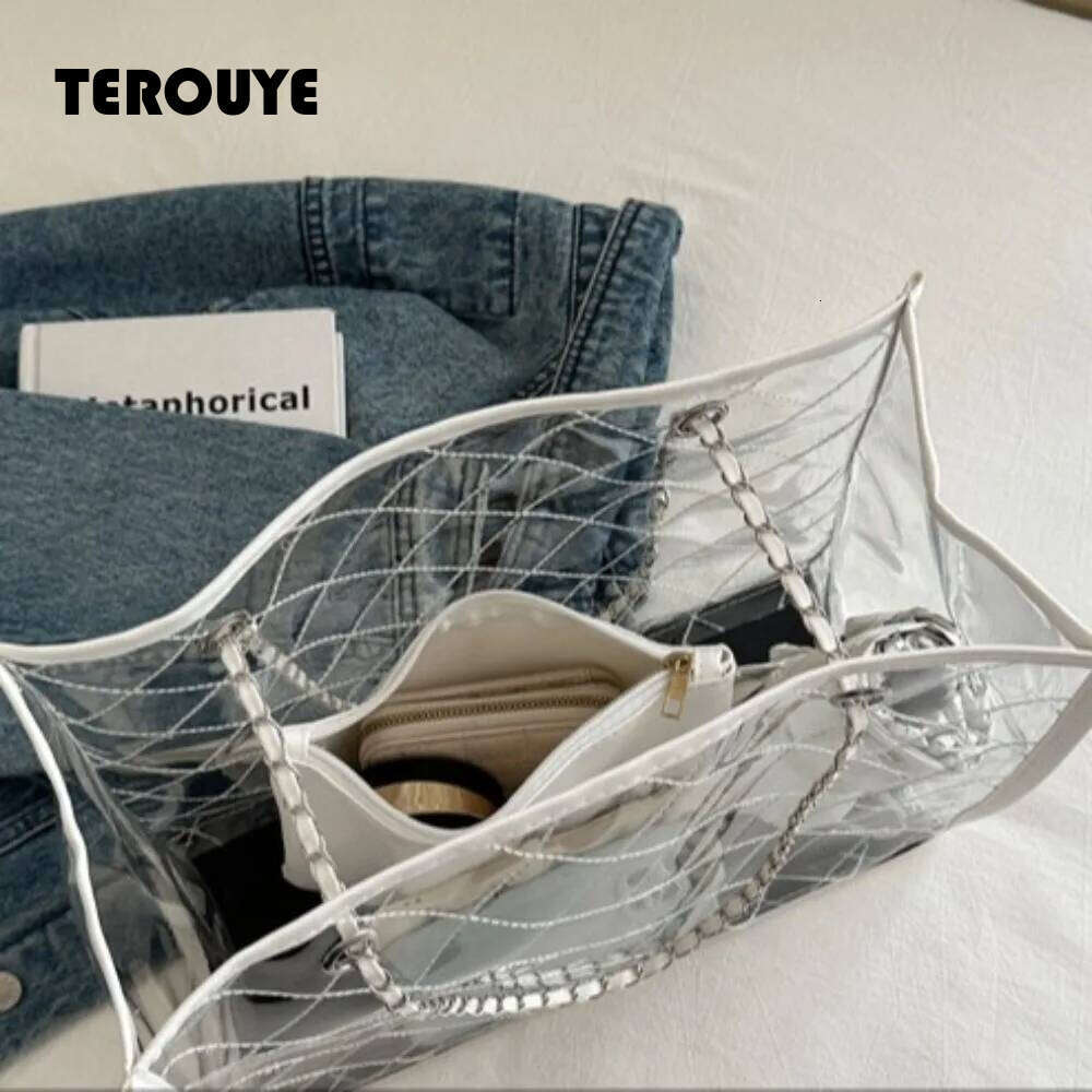 Large Capacity Transparent Shoulder Summer Underarm Waterproof Composite Bag Korean Style Storage Beach Portable Tote TEROUYE