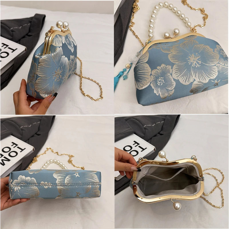 Vintage Women Chain Shoulder Bag Crossbody Bags Lock Shell Clip Handmade Wedding Chic Clutch Lady Handbag And Purse 260307