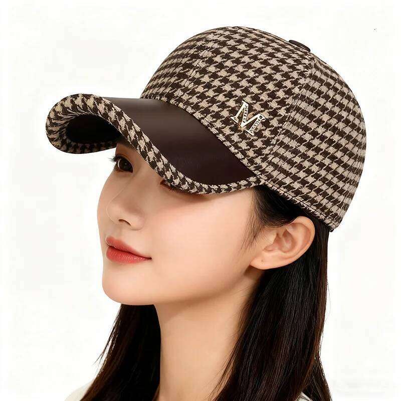 Houndstooth M Logo Baseball Korean Version Women'S Hat Versatile Duckbill Cap Y260304