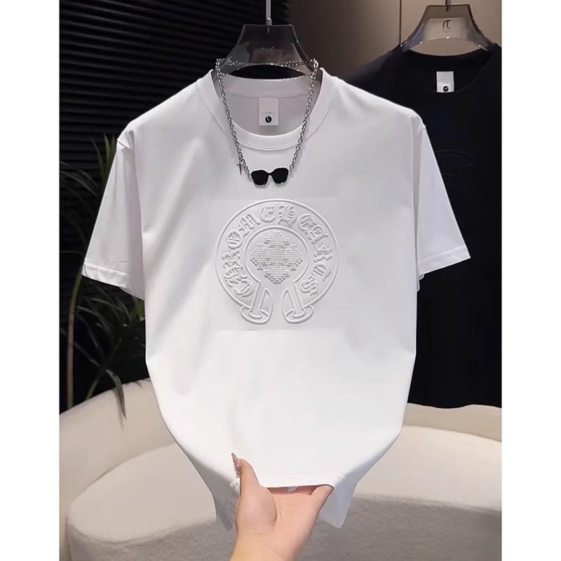 Luxury Brand Designer Clothes 2025 Summer New Men's Fashion Round Neck Short Sleeve T-Shirt Design Sense Steel Print 3D Solid Color Trendy Half S