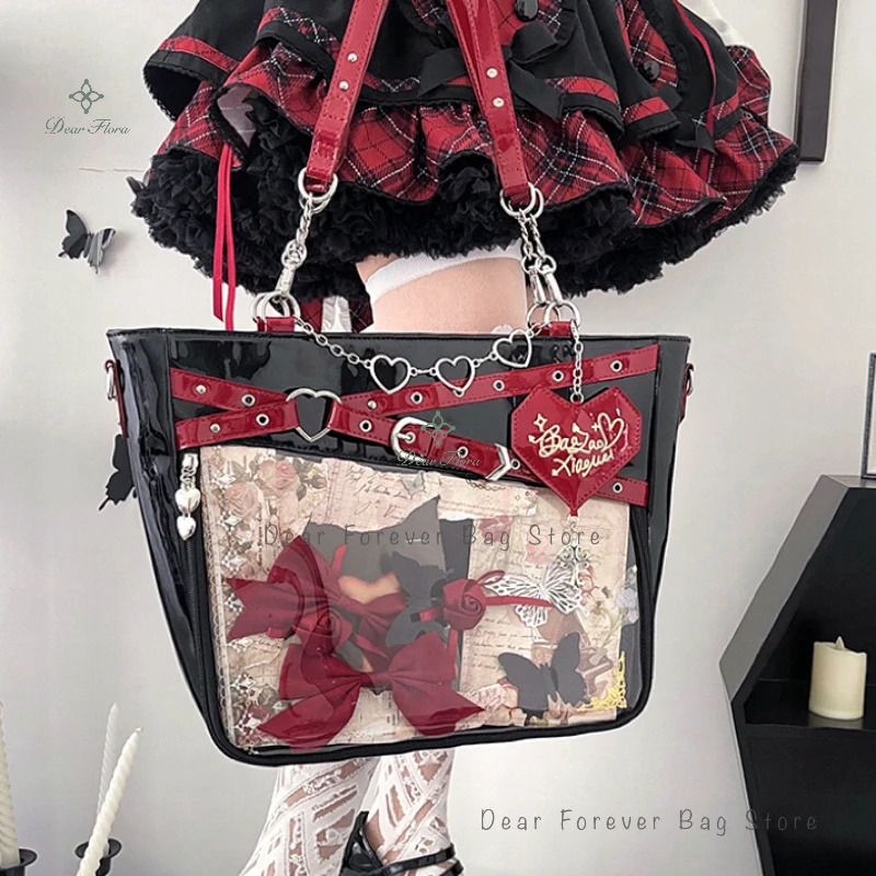 Y2k Aesthetic Underarm Ita Bag Streetwear Girl Transparent Shoulder Bag Heart Shape Chic Chain Handbag DIY Display Crossbody Bag 260303