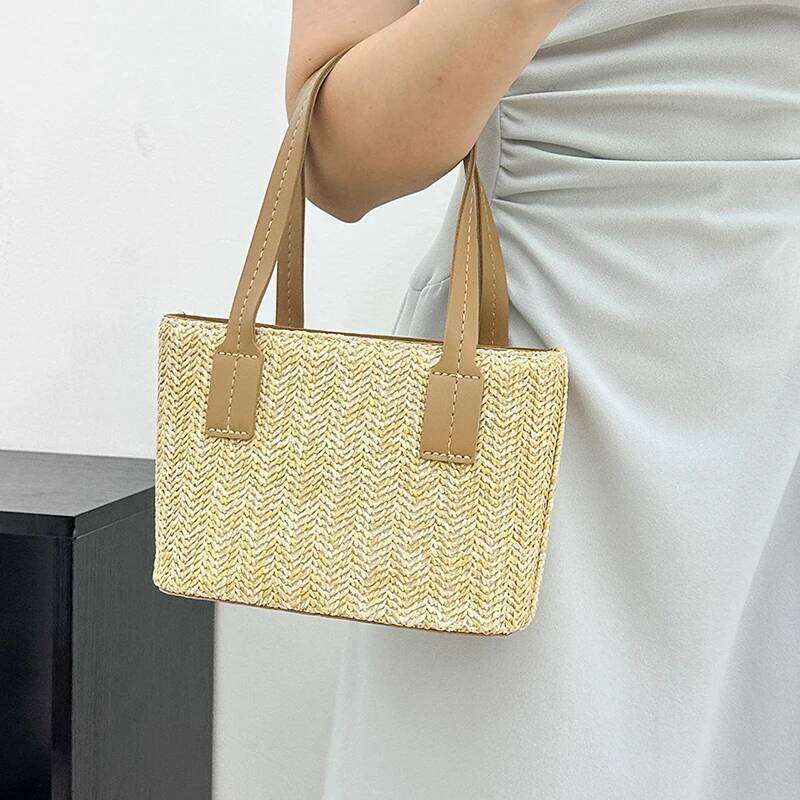 FemaleTravel Bohemian Vacation Shoulder Beach Women's Leisure Grass Woven Handbag Drawstring Bucket Crossbody Bag XJ260306