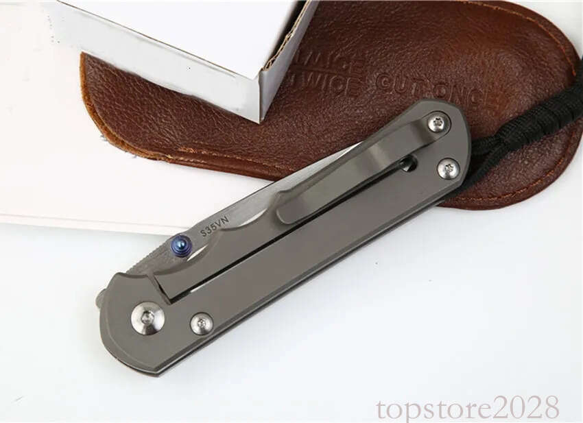 High End CR pocket knife 25 Pocket Folding Knife S35vn Drop Point Satin Blade CNC TC4 Titanium Alloy Handle With Leather Sheath