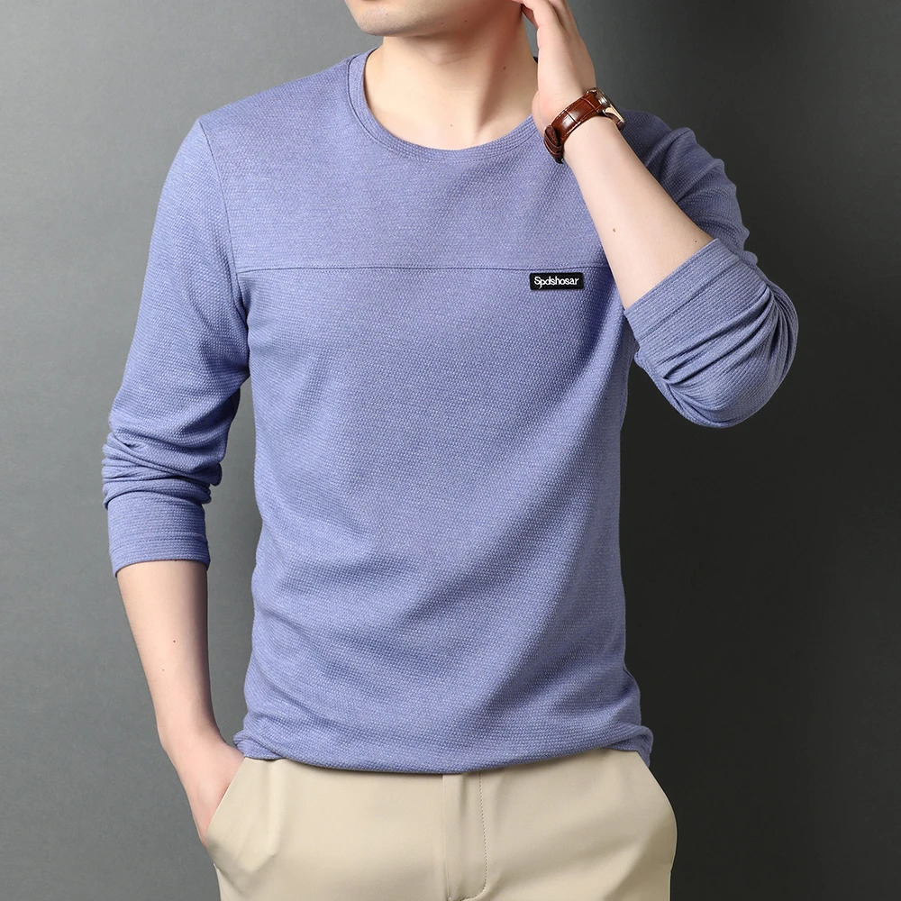 Top Quality t Shirt Men Fashion ner Long Sleeve Slim Fit Solid Color Tops Casual Mens Clothes 260302
