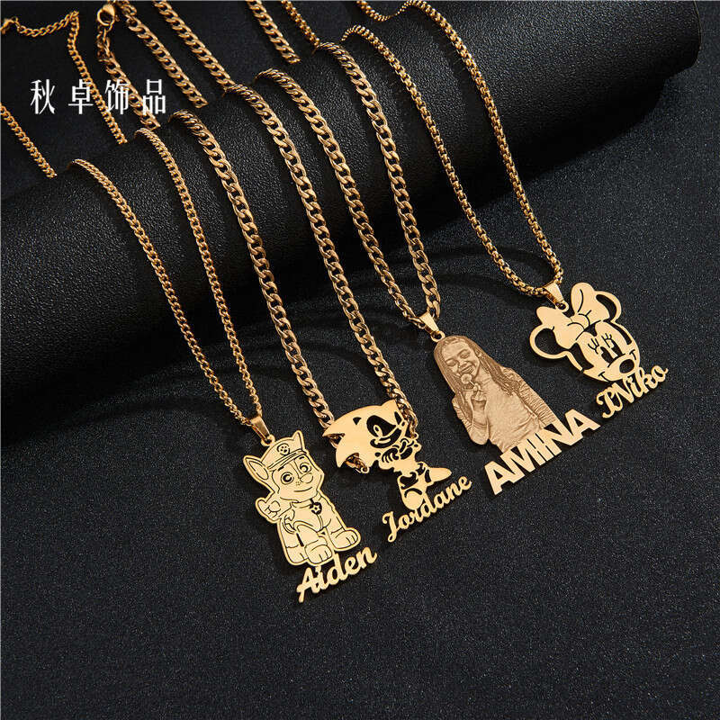 DIY Children's Drawing Cartoon Graffiti Stainless Steel Personalized Pendant Necklace Sketch Creative Keychain