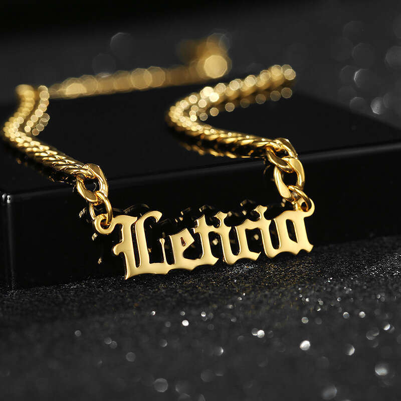 925 silver custom-made ancient English name necklace, stainless steel NK chain, party event real gold-plated necklace