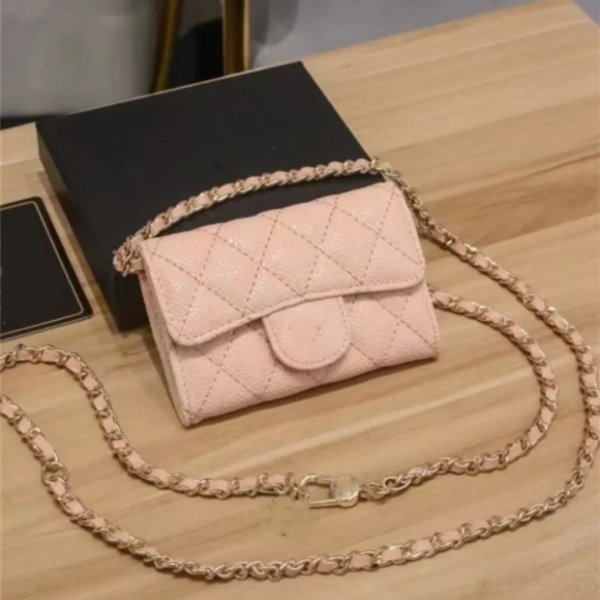 new luxury designer wallets Caviar cowhide Ball pattern quilting Pouch short cuir Credit Card Holder purse bags women of Golden spliced leather chain Coin purse