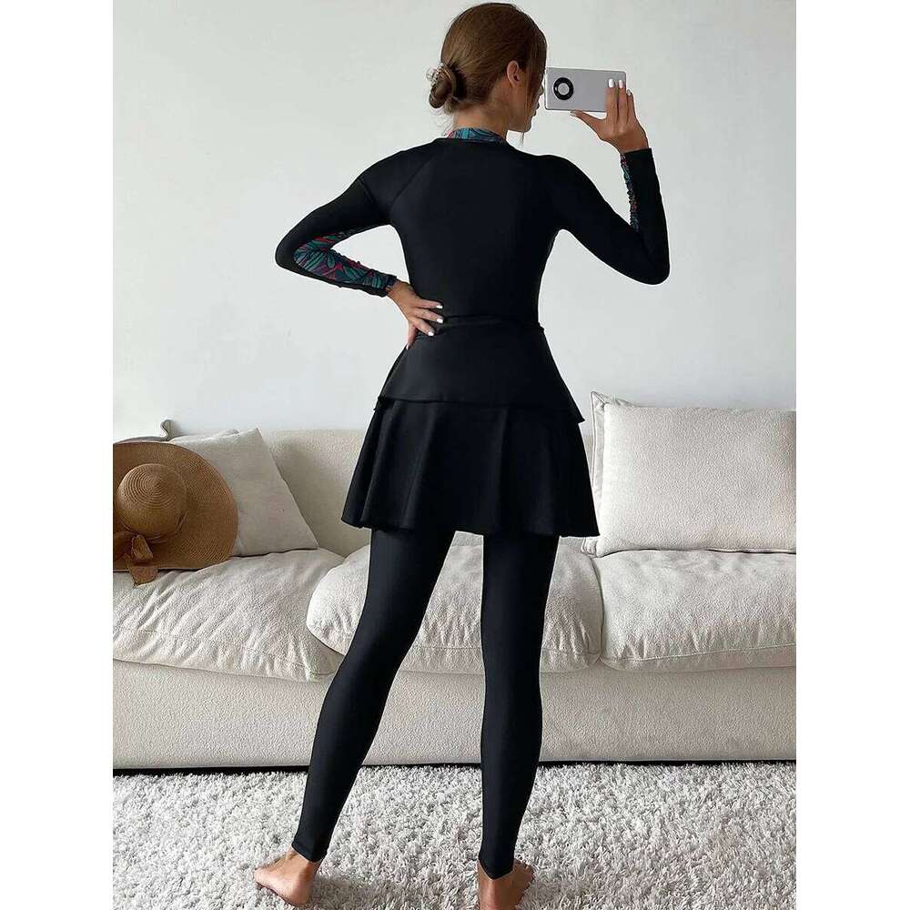 3Pcs/Set Islamic Burkini Femmes Modest Swimwear Women Long Sleeve Muslim Swimsuit Pant Top Leopard Outdoor Equipment