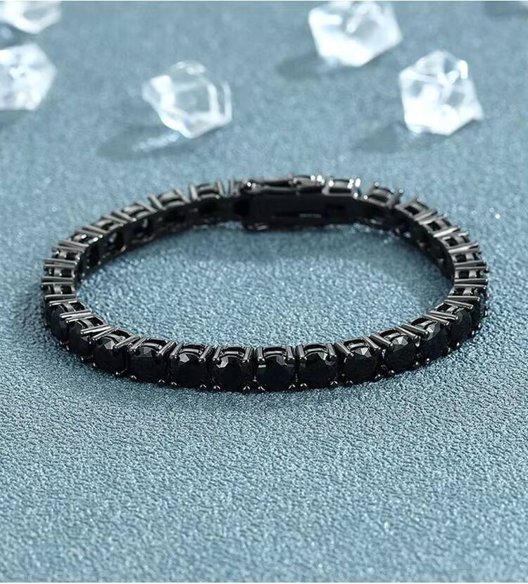 3mm 4mm Black Moissanite Tennis Bracelet Full Diamond GRA 925 Sterling Silver Plated Gun Black Hiphop Bracelets for Women Man