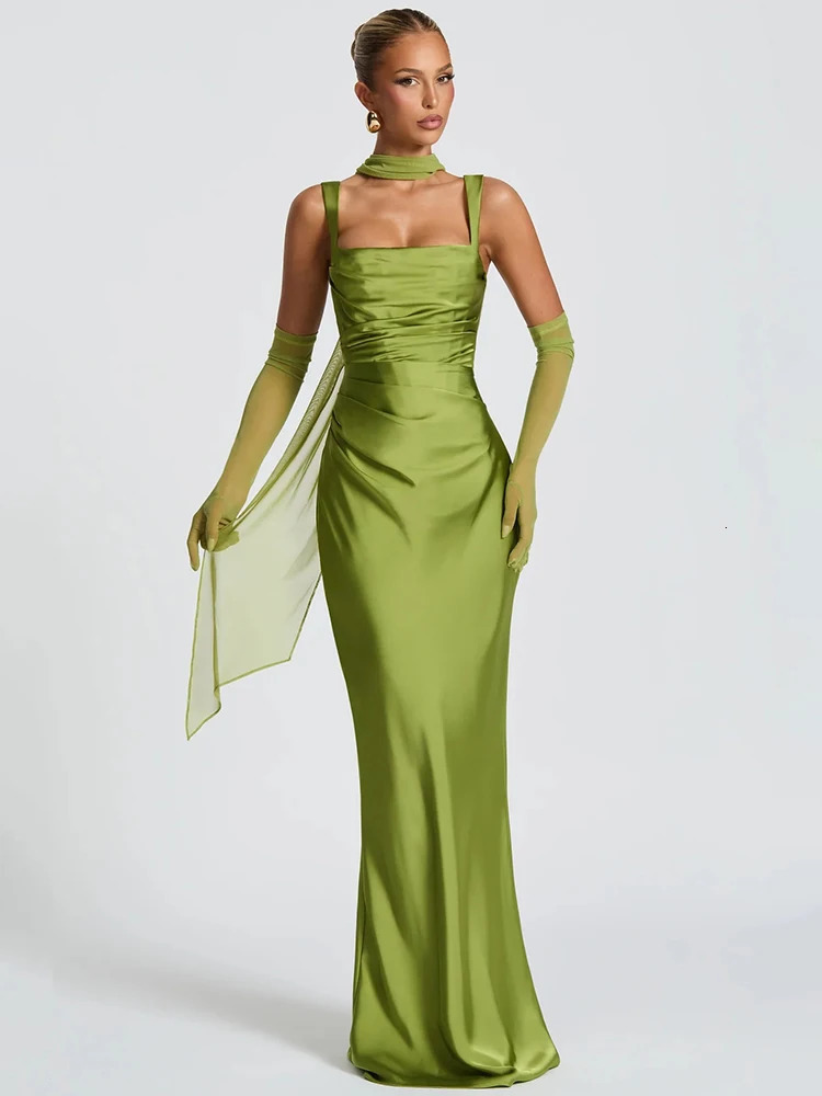 Mozision Satin Backless Sexy Maxi Dress Women Elegant Halter Offshoulder Sleeveless Laceup Bodycon Club Party Long Dresses 260306