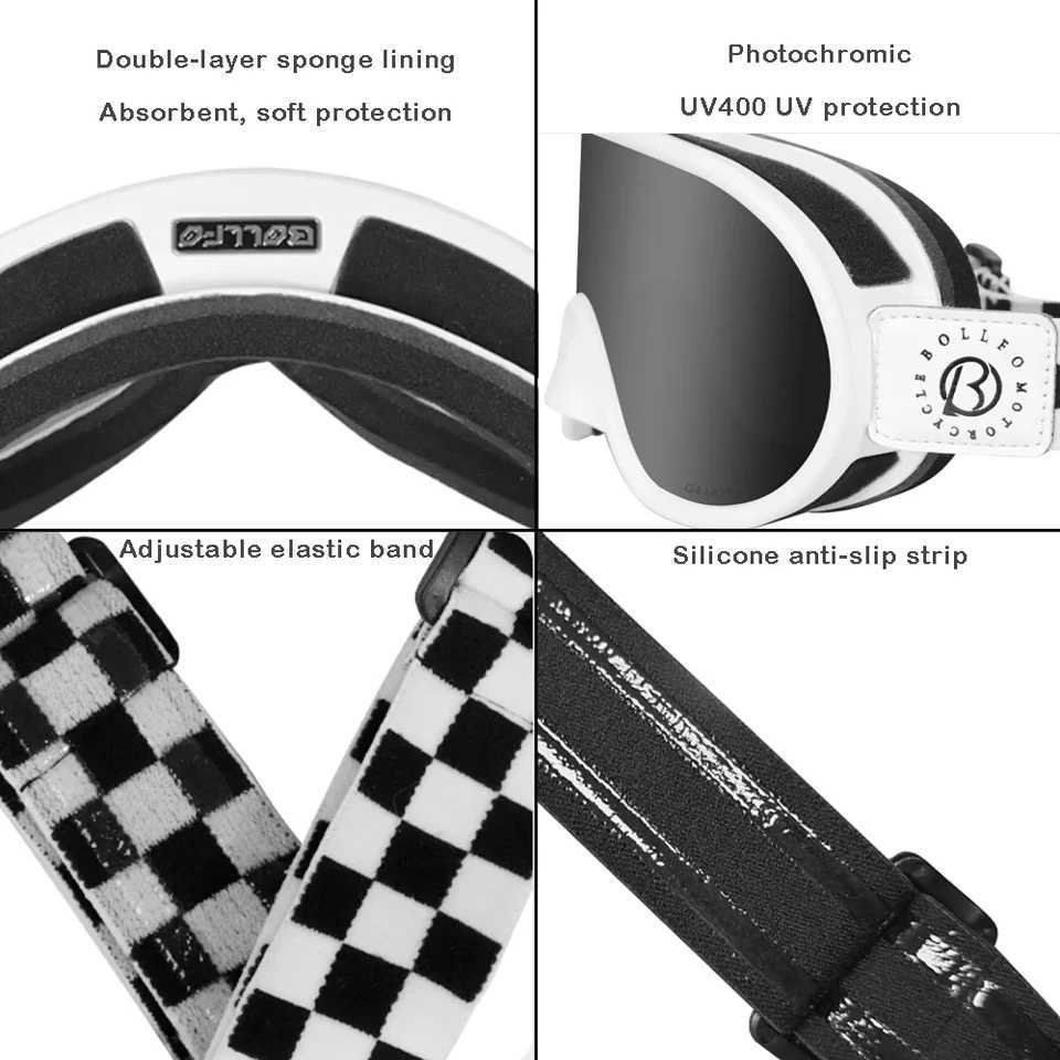 BOLLFO Photochromic Motorcycle Riding Glasses Anti-Fog UV Protection Cycling MX ATV MTB off Road Snowmobiling Motocross Eyewear S260304