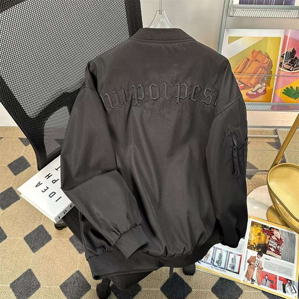 Mardi Hefxessdr American Style Vibe Embroidered Baseball Men, Spring and Autumn Trendy High Street Loose Couple Pilot Jacket for Men