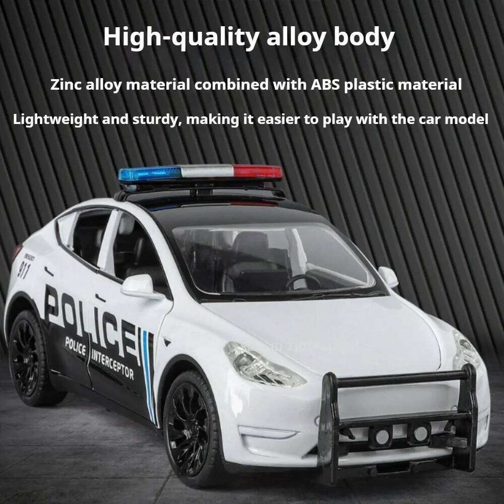 1:24 Y Challenger SRT Hellcat Police Car Diecast Alloy Model Toy Front Wheel Steering Doors Opened Vehice Child Gift Z260307