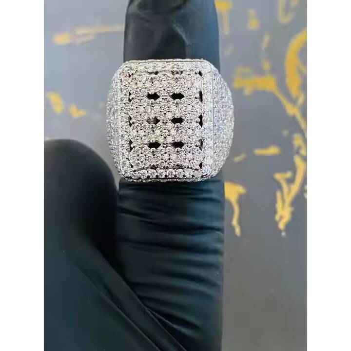 Unisex Crystal Rhinestone 925 Sterling Silver Gold Plated Hip Hop Style Ring Sizes Varied for Engagement Day