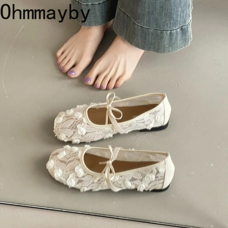 2026 Spring Lace Flower Women Mary Jane Shoes Fashion Slip On Comfort Street Style Soft Sole Female Dress Flats Shoes 260303