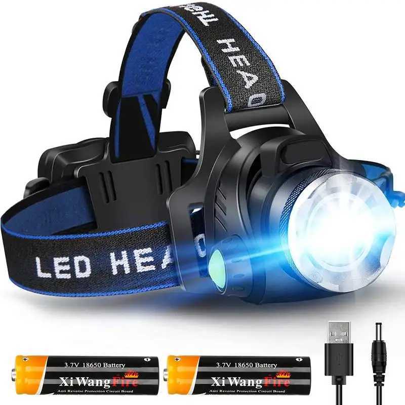 Powerful LED Headlamp Rechargeable Telescopic Zoomable Headlight Outdoor Waterproof Work Head Lamp High Lumen Head Torch H260307