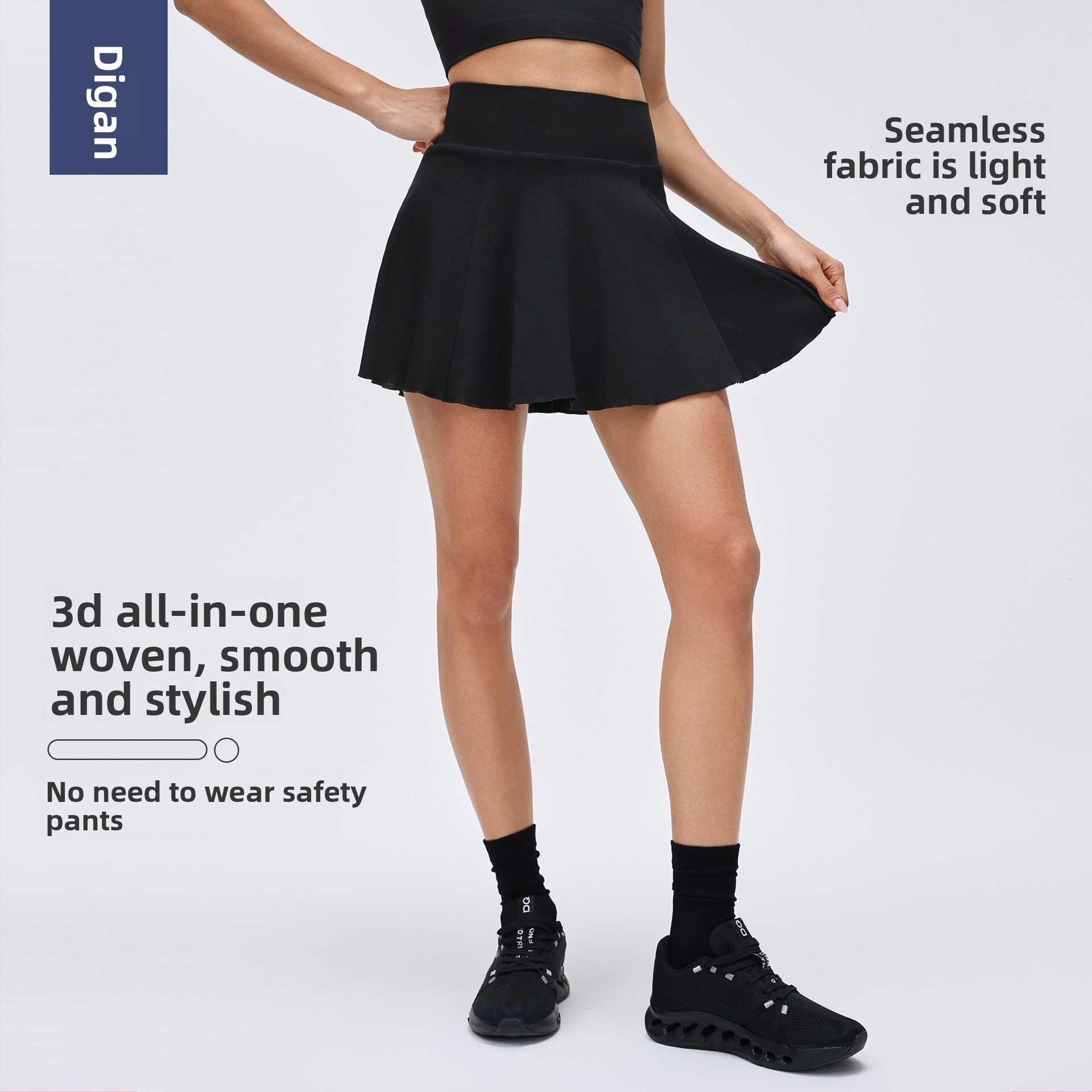Spring Summer Fake Two-Piece Tennis Quick-Dry Breathable Fitness Pleated Solid Color Versatile Sports Short Skirt for Women