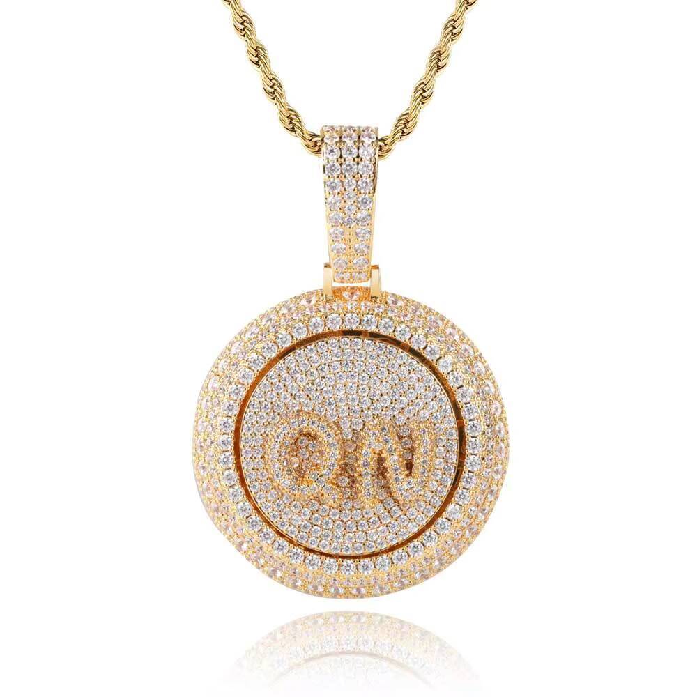 Euro-US Hip-Hop Jewelry Round Rotatable Letter Spliced Pendant Micro-Pav Zircon Hiphop Mens Necklace Customize