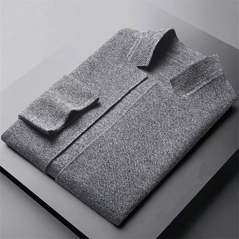 Cardigan Jacket Men Solid Color Knitted Casual Stand Collar Slim Fit Cardigan Coat Mens Sweater Jacket Khaki Black Gray 4Xl 260306