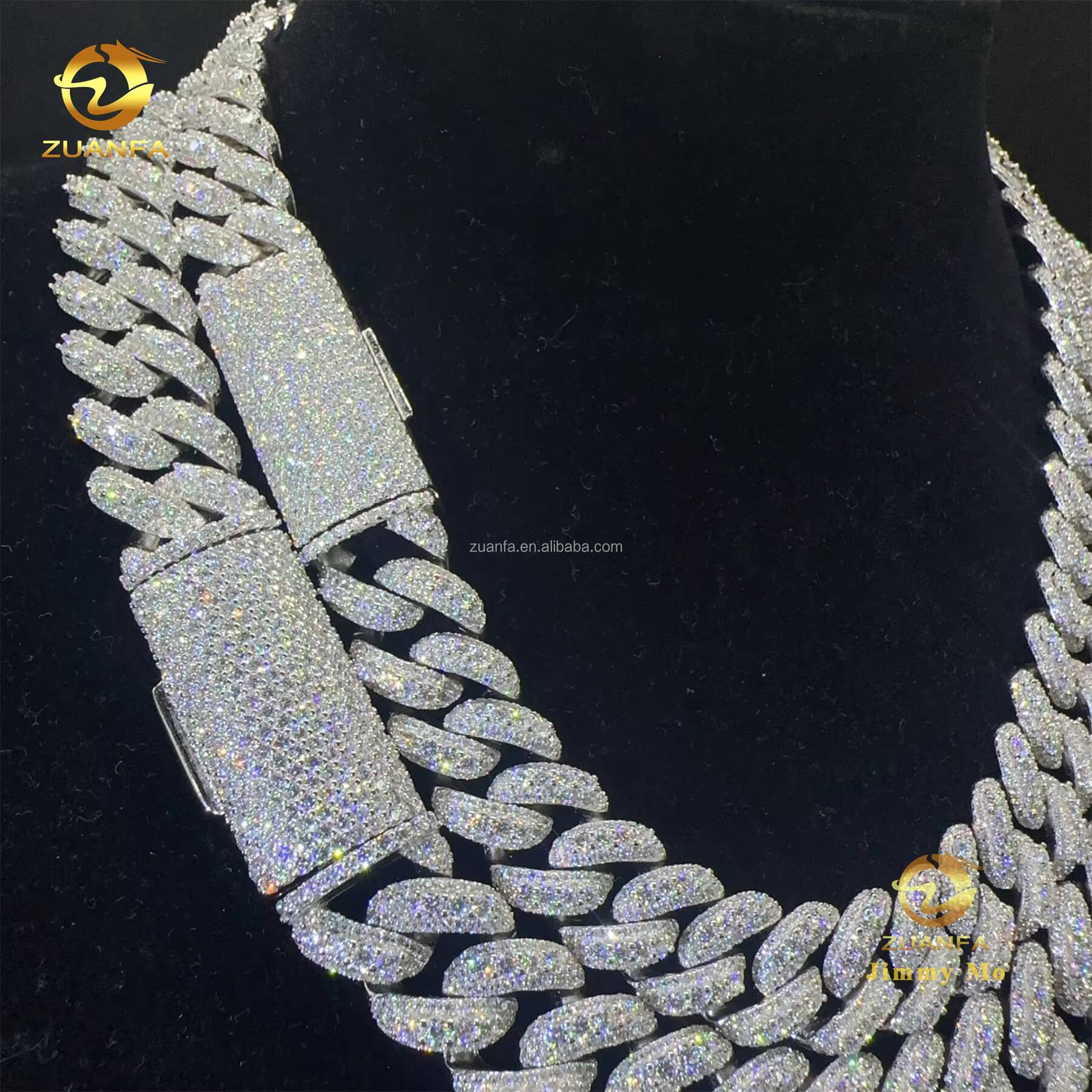13mm 15mm Two Rows Moon Shape Big Guy Heavy Iced Out Hip Hop Flawless S925 Sterling Silver Moissanite Diamond Cuban Link Chain