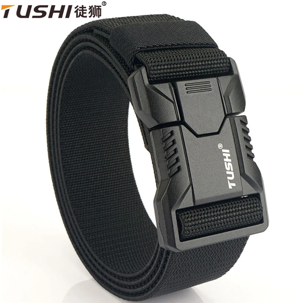 TUSHI Aluminum Alloy Quick Release Pluggable Buckle Elastic Belts For Men Durable Tactical Belt Cowboy Outdoor Army Belt Hunting 260302