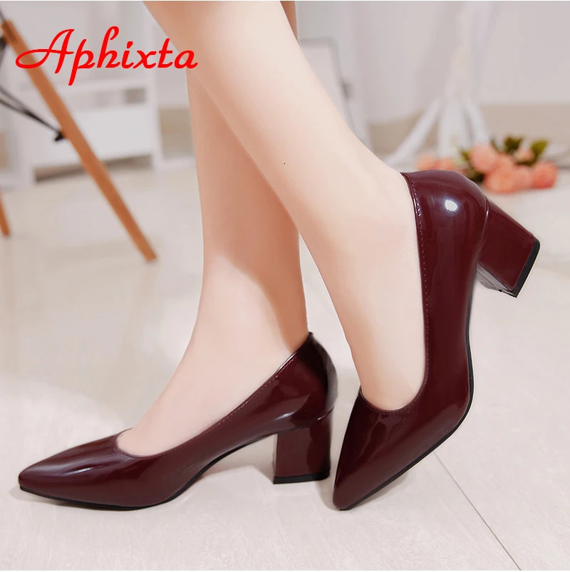 Aphixta 5cm Square Heels Patent Leather Red Pumps Shoes Woman Classics Pointed Toe Dress Official Pumps Party Plus Size 49 50 260306