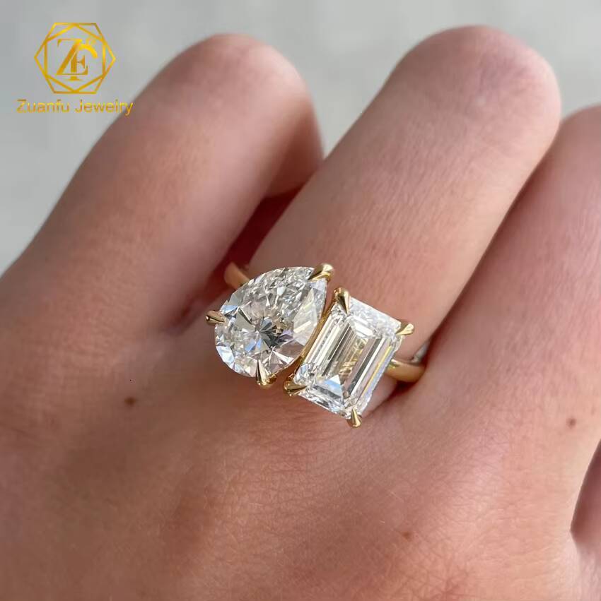 14k Gold Jewelry Eternity Promise Two Stones Rings 2ct 3ct Pear and Emerald Cut Loose Diamond Ring Moissanite Engagement Ring