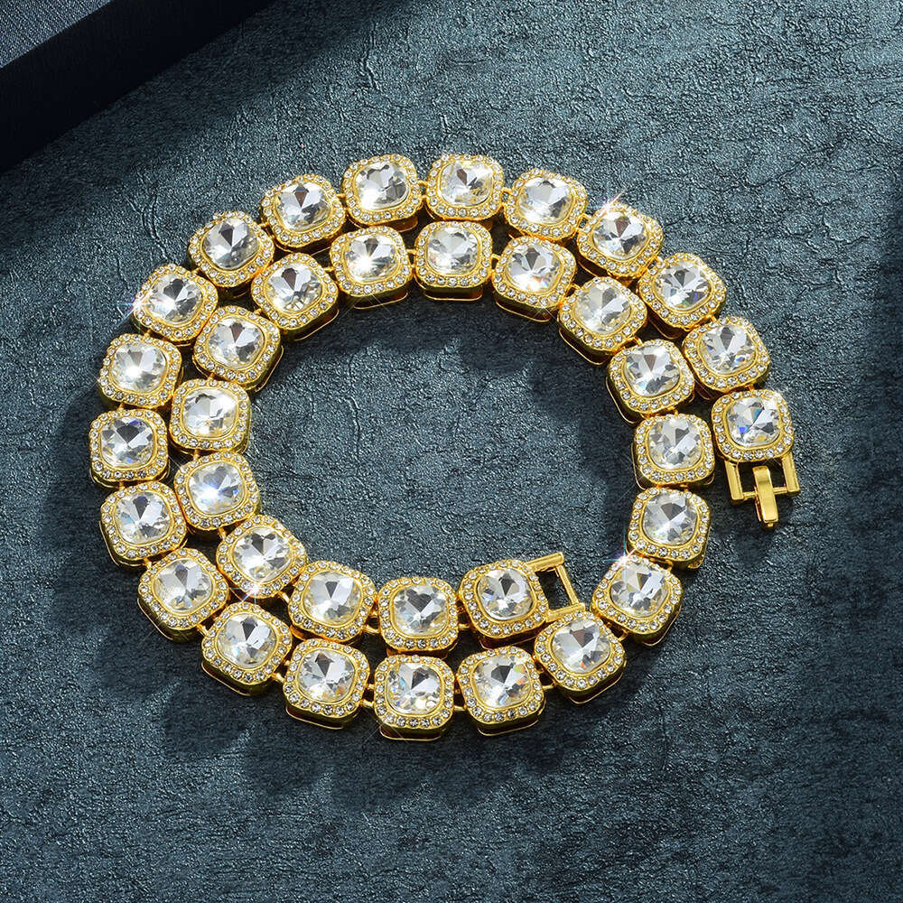 High-quality fashionable 12mm alloy rhinestone square chain necklace, unisex, exclusively for cross-border, light luxury