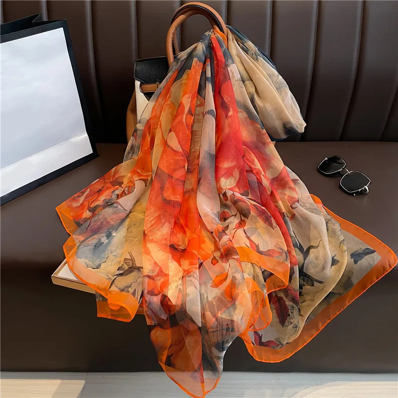 Silk Beach Stoles Women Hijab Scarf Sunscreen Shawl Wraps Ladies Scarves Foulard Beach Stoles Female Large Bandana Echarpe 260302