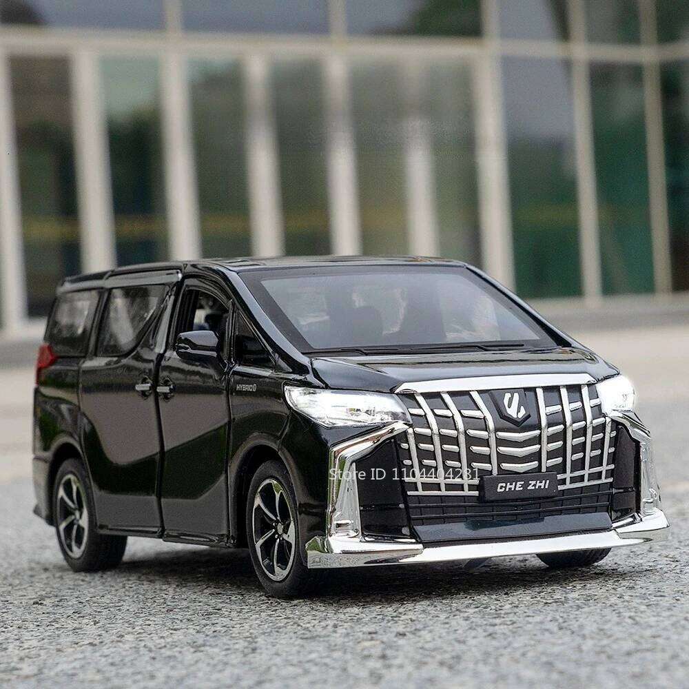 1:32 Alphard Coaster Miniature Model Toys Diecast Alloy Car Doors Opened Sound Light Pull Back Trendy Ornaments for Friend Gifts Z260306