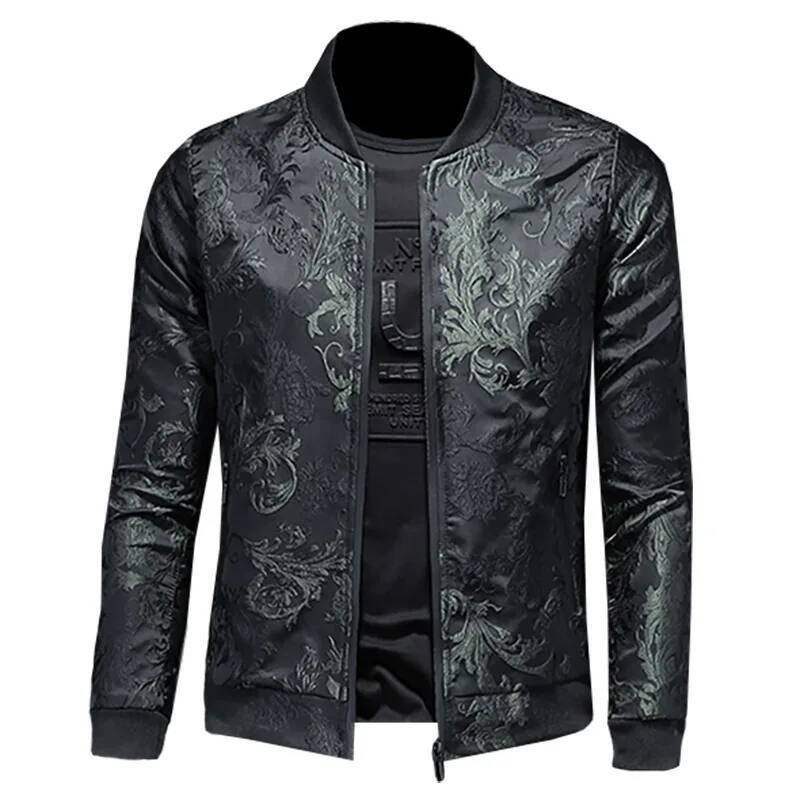 Stand-up Collar Embroidery Vintage Print Jackets 2025 Pattern Men Bombers Slim Fit Casual Jacket Coats