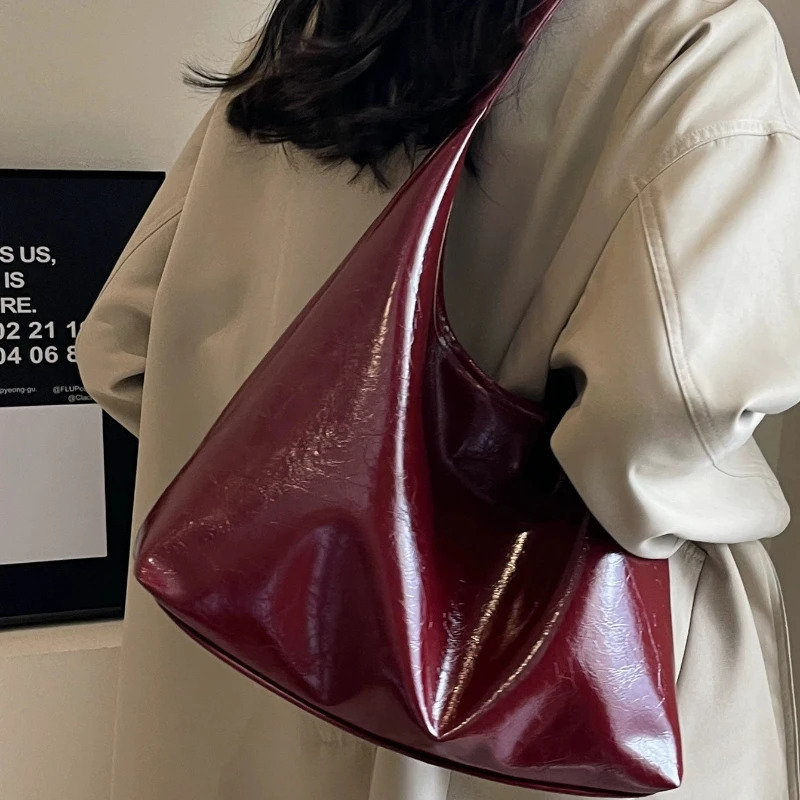 Large Capacity PU Leather Hobo Retro Red Bags Autumn Winter Shoulder Bag for Women Trend Y2K Handbags and Purses Tote 260228