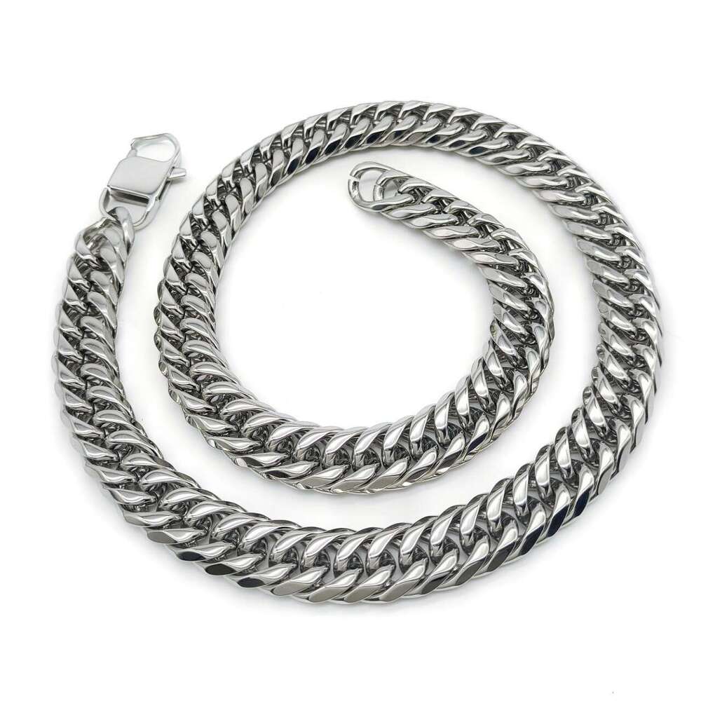 Titanium Cuban Stainless Steel Premium Weave Double Clasp Six-Sided Polished Chain Men's Trendy Necklace Hip Hop
