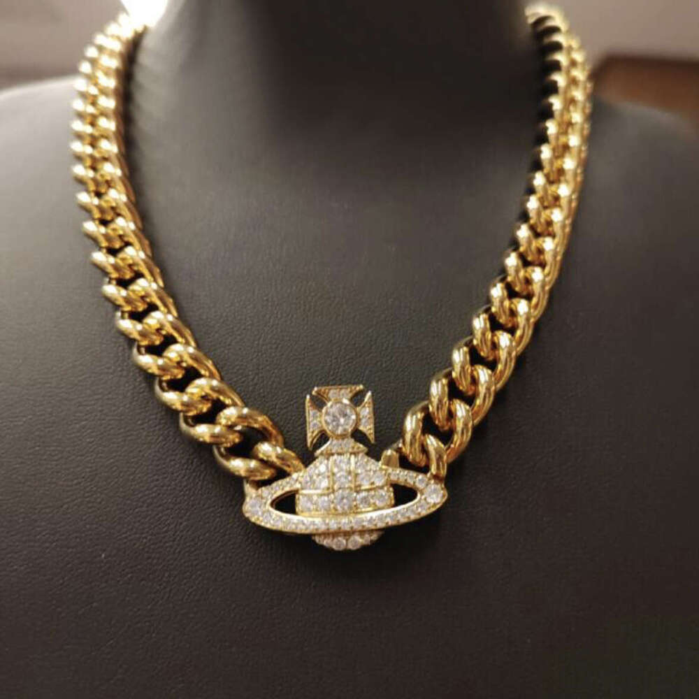 High-Quality Empress Dowager Cixi Cuban Saturn Thick Magnetic Necklace High-End Punk Collarbone Chain Choker