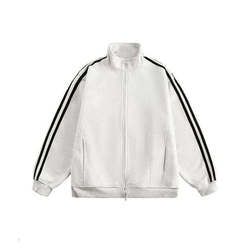 American Retro Three Bar Stand Up Collar Men's Autumn Trendy Brand Loose Double Headed Zipper Jacket Couple Cardigan